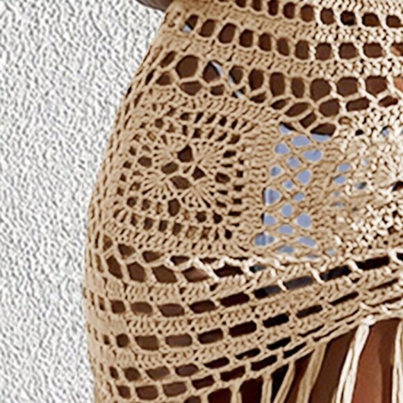 Apricot Boho Women's Beach Fringe Crochet Cover Up Skirt Music Festival - Picture 3 of 4